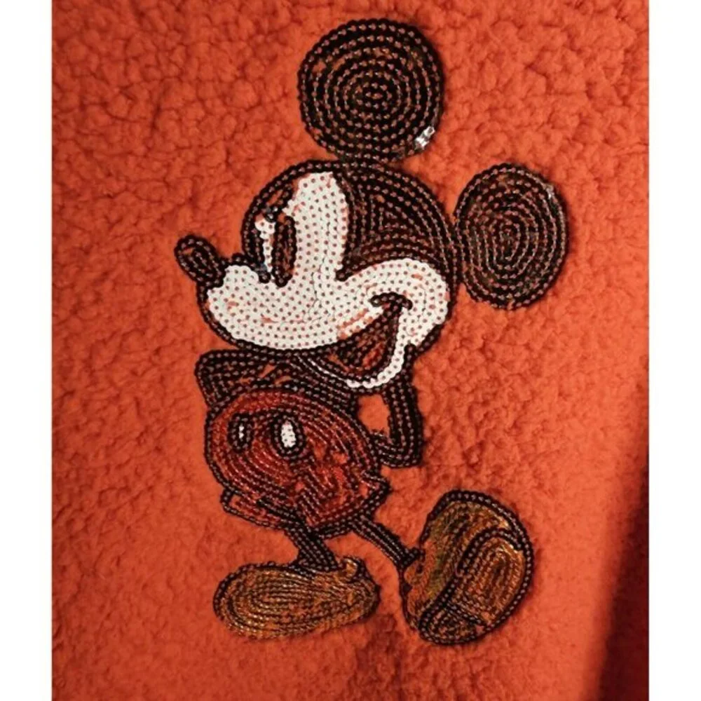 Disney Mickey‎ Mouse Juniors Red Sequined Sherpa Sweater Size M 7/8